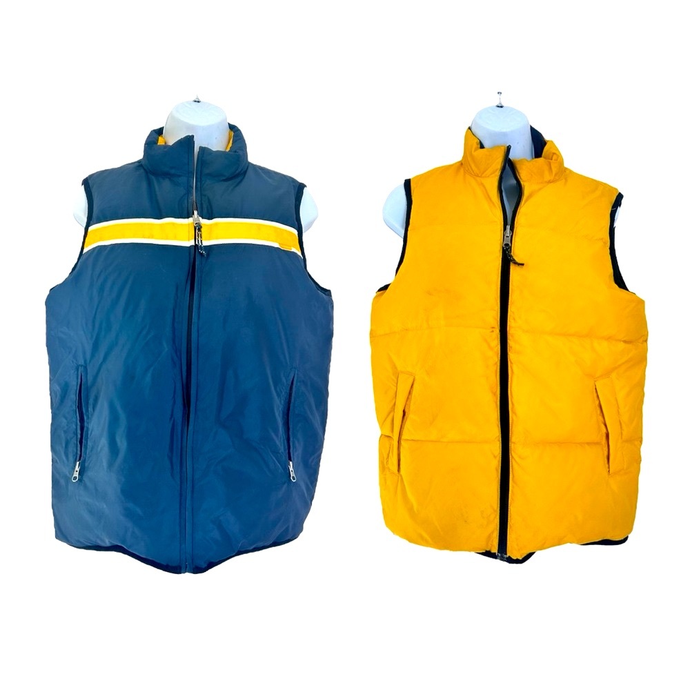 Old Navy Vintage Y2K Womens Reversible Blue Yellow Down Puffer Vest 8 S/M